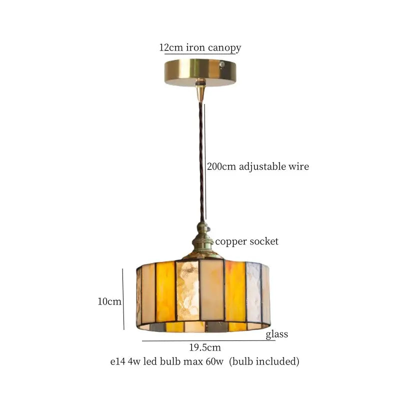 A warm-toned vintage floral stained glass pendant light with brass iron canopy and copper socket for decorbites colorful flower decor