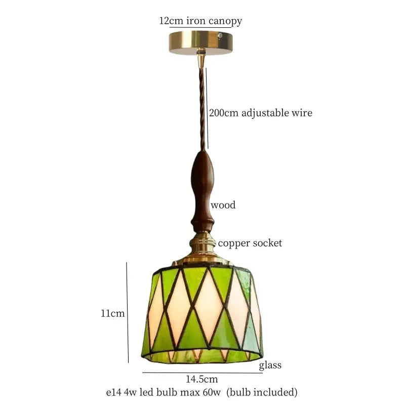 Green and cream stained glass pendant lights with wooden finial brass accents and adjustable iron canopy for living room decorbites colorful flower led