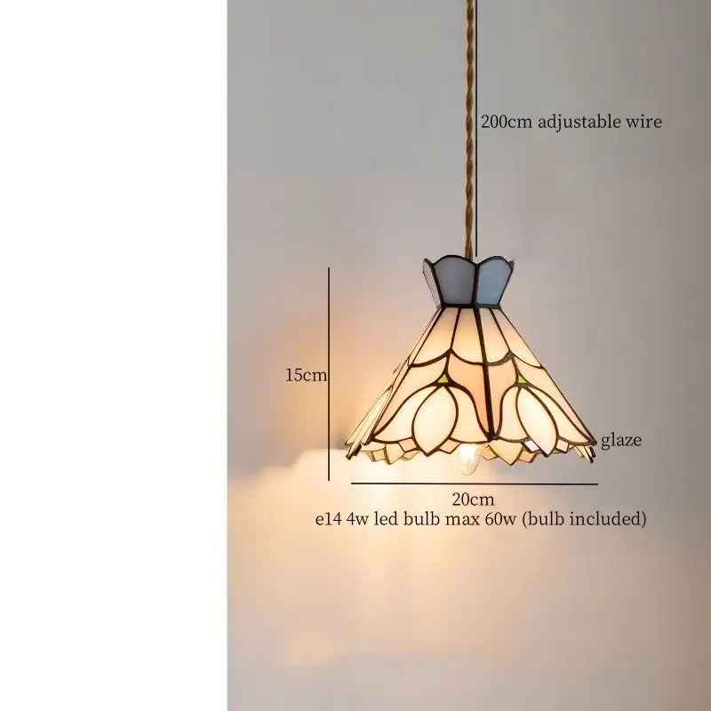 Vintage floral stained glass pendant lights with warm glaze panels and dark metal framing for living room decorbites colorful flower led