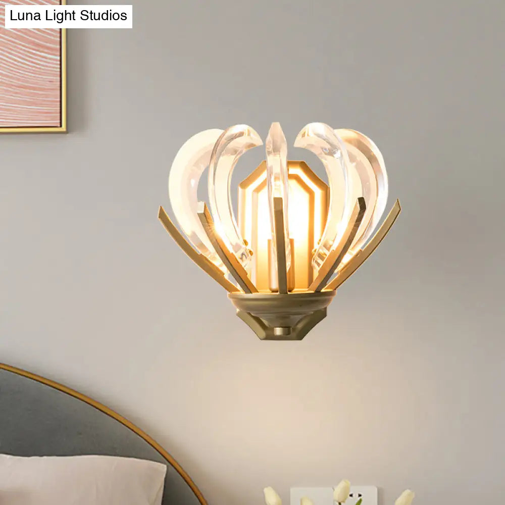 Vintage Flower Design Wall Sconce with Crystal Accents - Stylish Gold Finish Wall Light for Bedroom