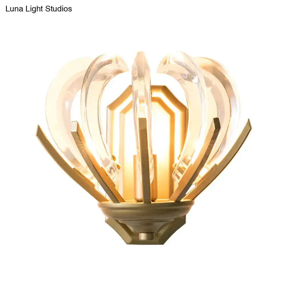 Vintage flower gold finish wall light with clear petal-shaped glass shades in a floral crystal sconce design