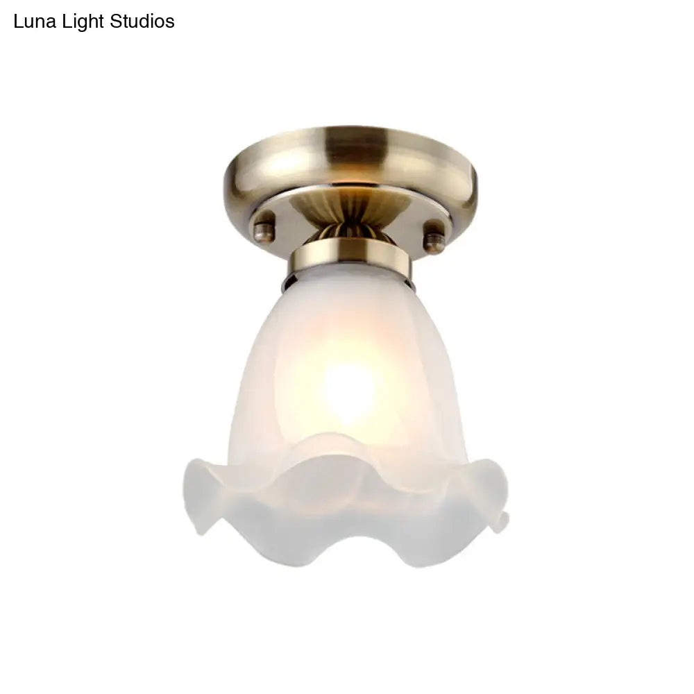 Vintage Flower Shade Flush Mount Light with Frosted Glass - White Semi Flush Ceiling Light