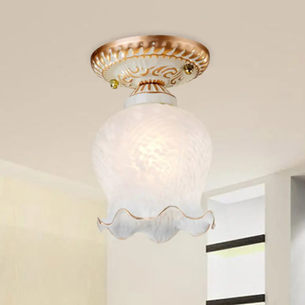 Vintage Flower Shade Flush Mount Light with Frosted Glass - White Semi Flush Ceiling Light