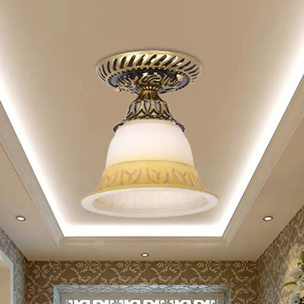 Vintage Flower Shade Flush Mount Light with Frosted Glass - White Semi Flush Ceiling Light