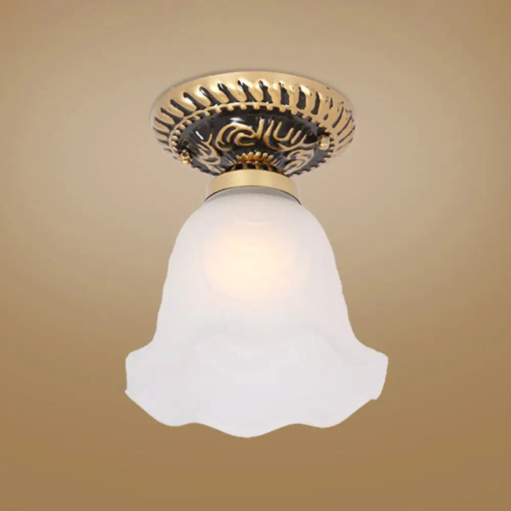 Vintage Flower Shade Flush Mount Light with Frosted Glass - White Semi Flush Ceiling Light