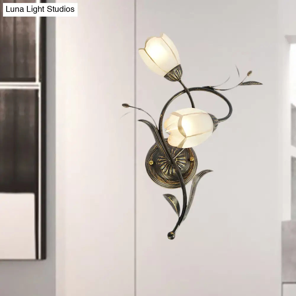 Vintage Flower Wall Sconce Lighting - Bronze Frosted Glass Wall Light Fixture for Living Room - Right/Left