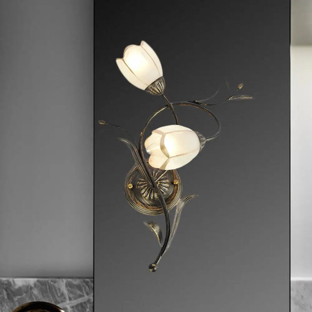 Vintage Flower Wall Sconce Lighting - Bronze Frosted Glass Wall Light Fixture for Living Room - Right/Left