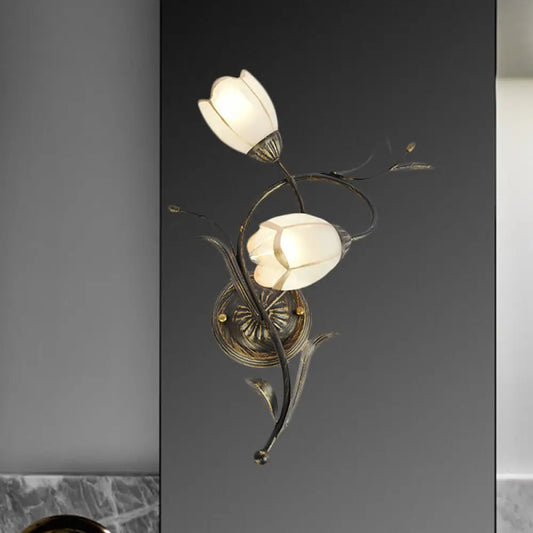 Vintage Flower Wall Sconce Lighting - Bronze Frosted Glass Wall Light Fixture for Living Room - Right/Left