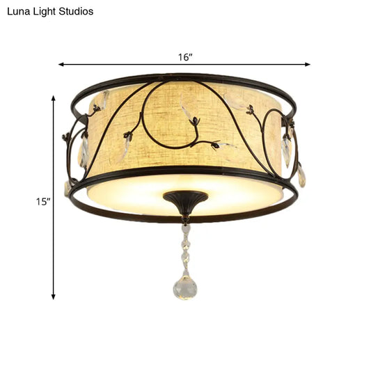 Vintage Flushmount Ceiling Light - Iron Black/Gold, Drum Shape, 4/5 Lights - 16" or 19.5" Dia