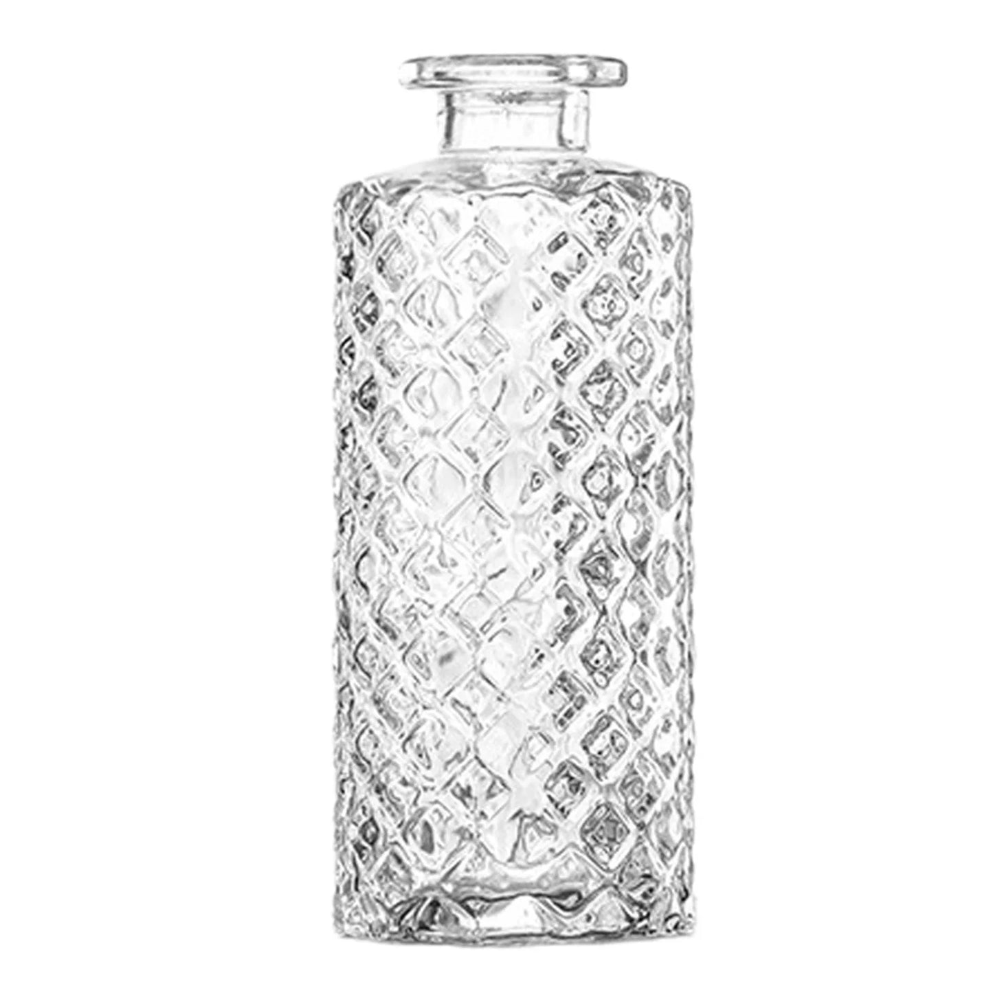 Vintage french clear glass vase with textured diamond pattern and wide mouth for elegant plant pot decor