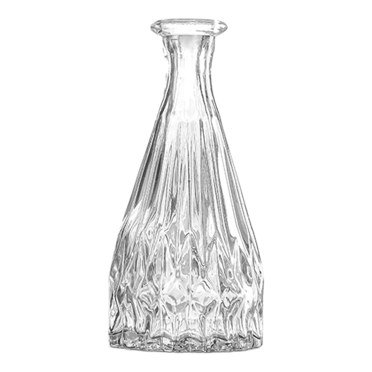 Vintage french clear glass vase with fluted design and narrow neck used as ornamental plant pot decor