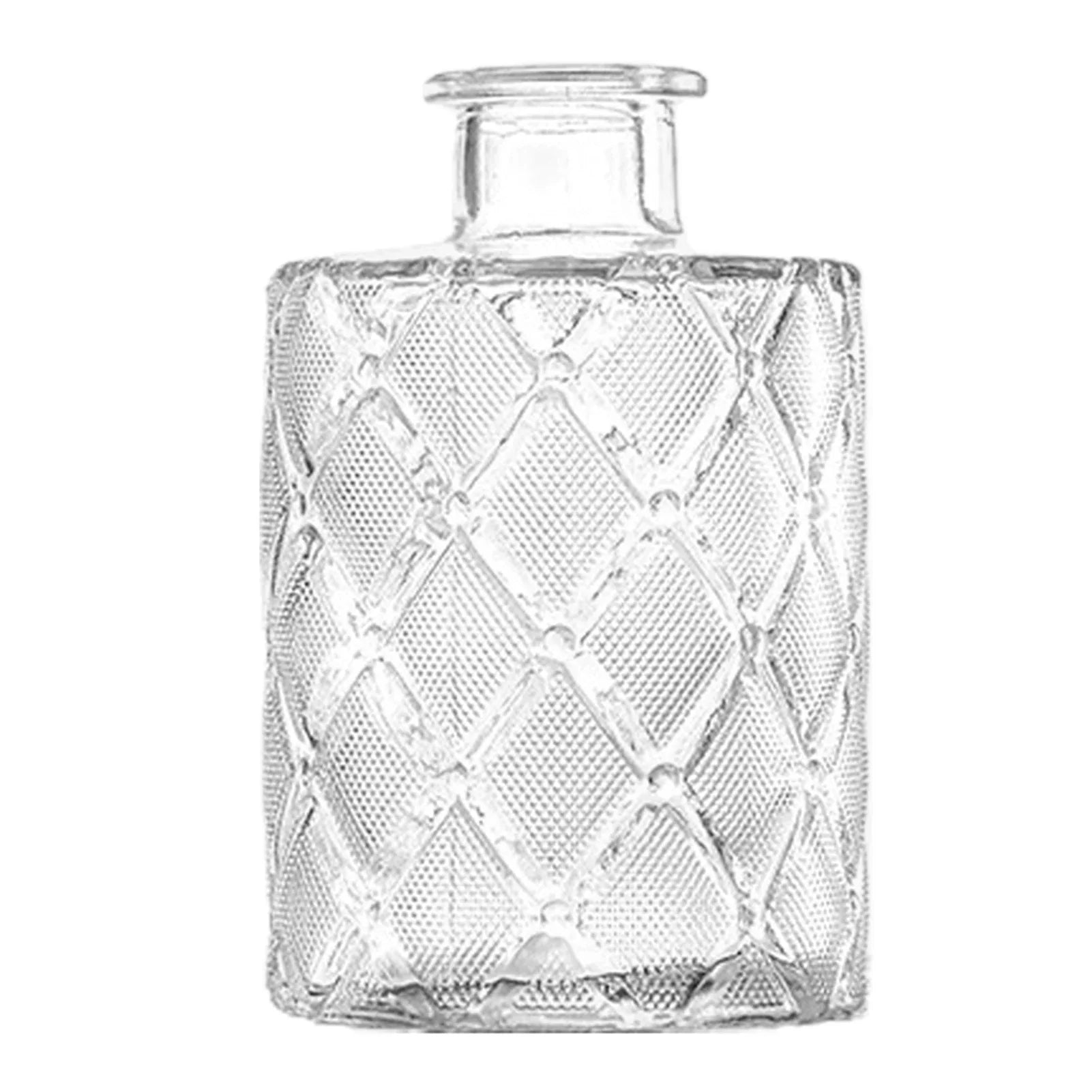Vintage French clear glass vase with diamond-patterned textured surface and short neck for pot decor or plant pot decor