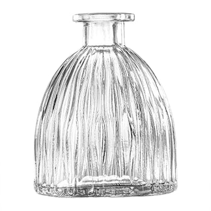 Vintage French clear glass vase with vertical ribbed texture and wide mouth ideal for plant pot decor