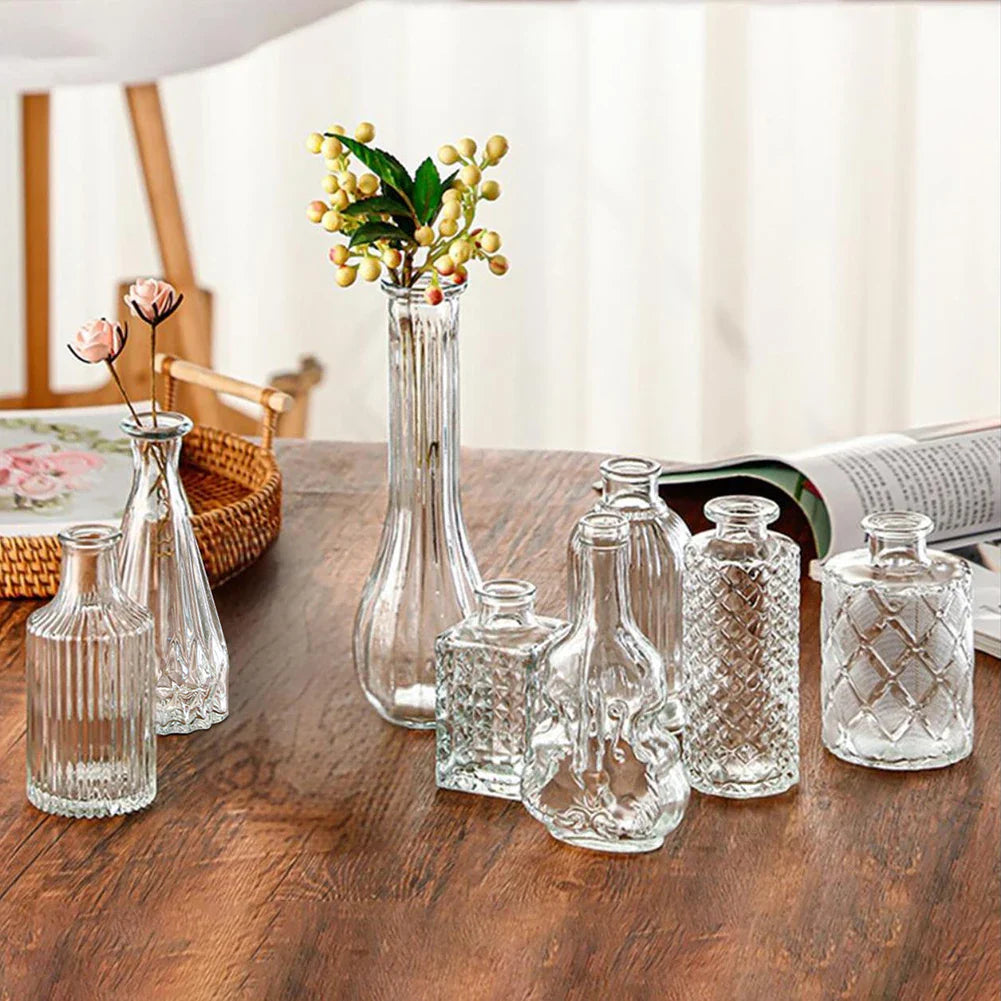 Clear glass vases with intricate patterns featuring vintage french design as ornamental wide mouth glass vase pot decor