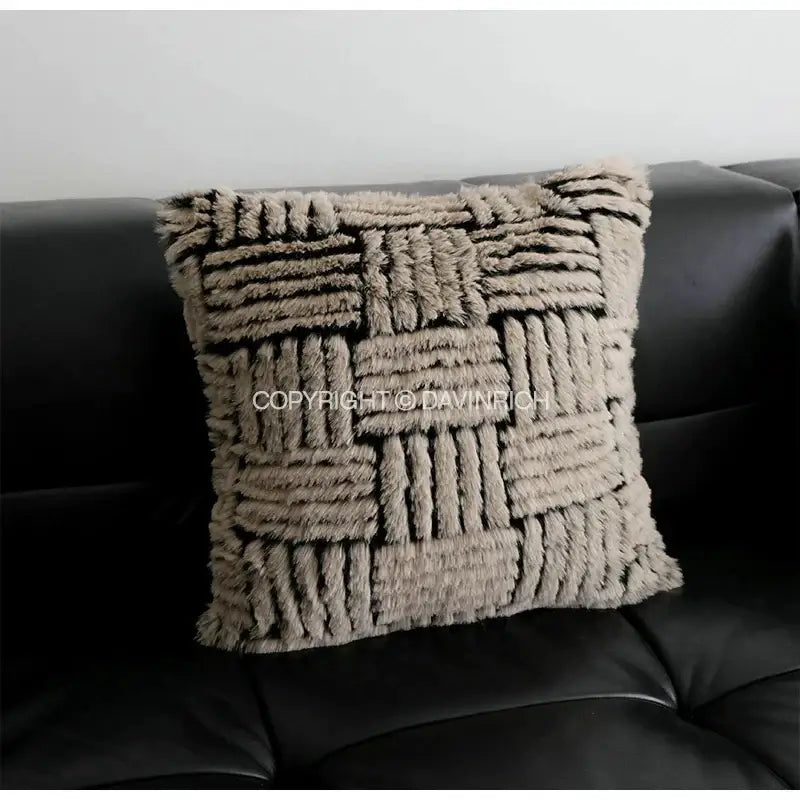 Cozy beige faux fur decorative cushion cover with textured woven pattern for vintage french sunflower bedroom decor