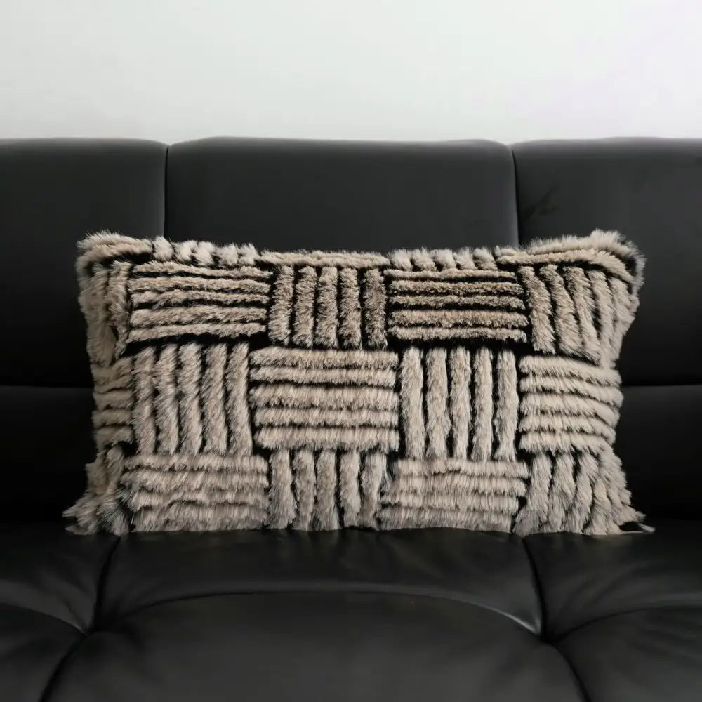 Vintage french sunflower decorative cushion cover with a gray and black faux fur woven pattern for bedroom decor