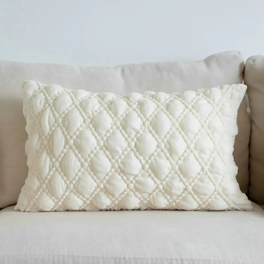 Cream-colored quilted decorative cushion cover with diamond pattern for vintage french sunflower bedroom decor