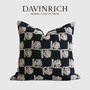 Black and cream embroidered vintage French sunflower decorative cushion cover from Davinrich Home Collection