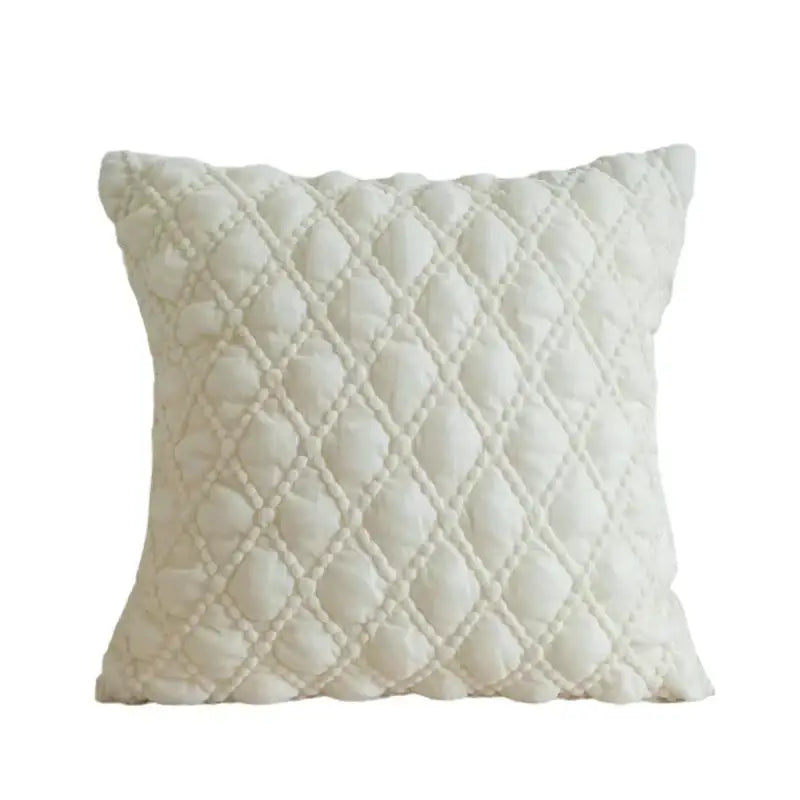 Cream-colored quilted decorative cushion cover with raised diamond pattern for vintage french sunflower bedroom decor