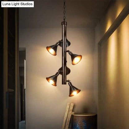 Vintage Funnel Chandelier Lamp - 6-Head Iron Angle Adjustable Pendant Light in Bronze