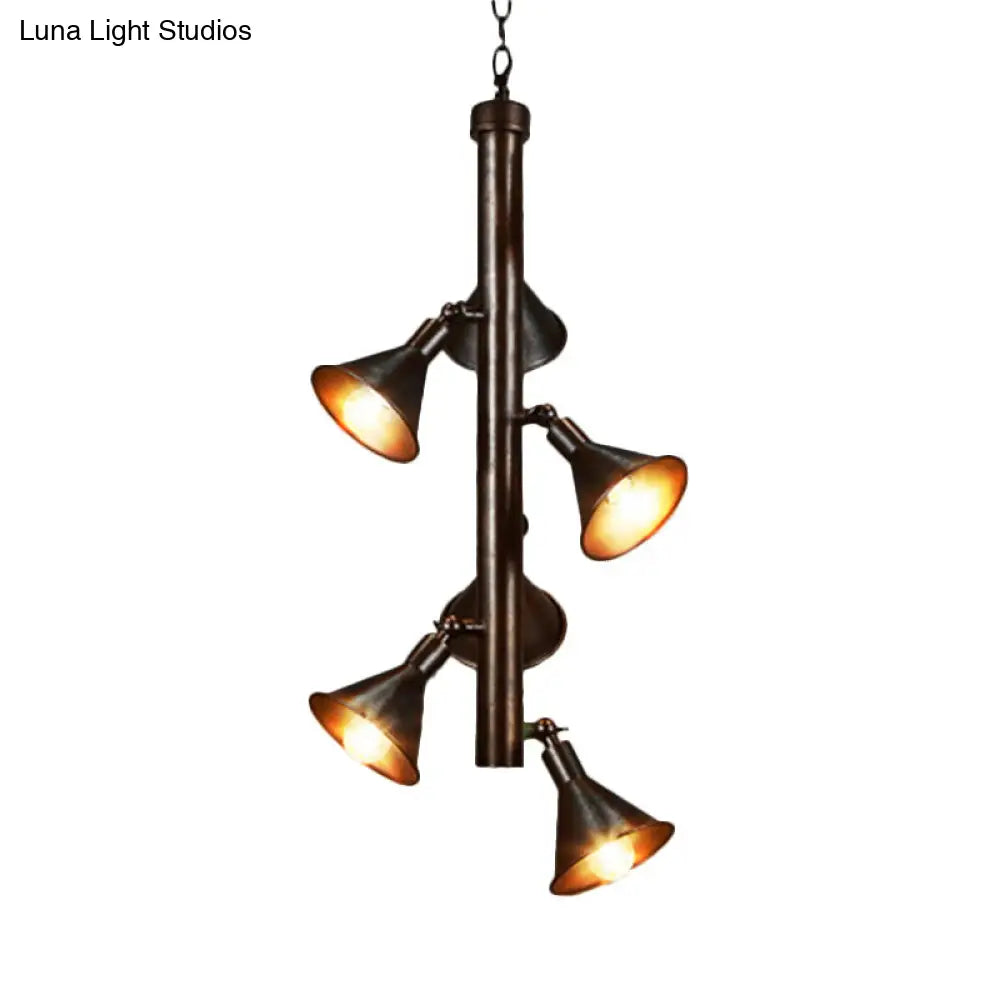 Vintage Funnel Chandelier Lamp - 6-Head Iron Angle Adjustable Pendant Light in Bronze