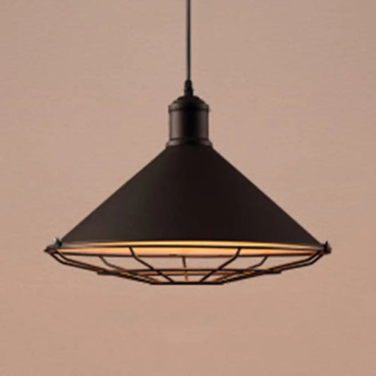 Vintage Funnel Shade Ceiling Light with Wire Guard - Stylish & Metallic Pendant Lighting (Black, 1 Bulb)