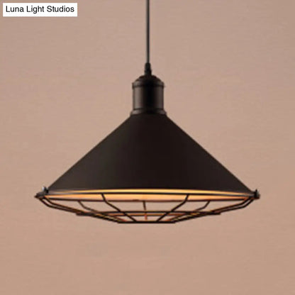 Vintage Funnel Shade Ceiling Light with Wire Guard - Stylish & Metallic Pendant Lighting (Black, 1 Bulb)