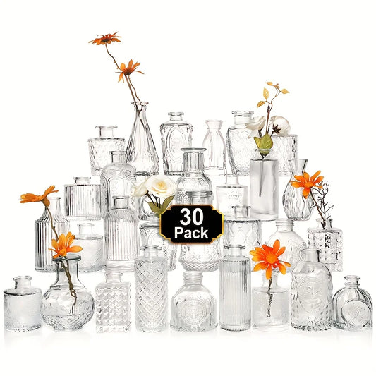 Vintage Glass Bud Vases Set - 30 Pieces - Clear-30pcs / United States - Vase