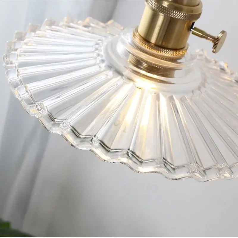 Clear glass copper led pendant lamp with brass-finished metal fixture for vintage kitchen lighting