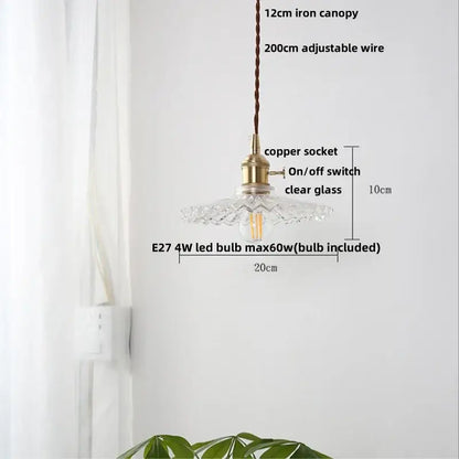 A delicate clear glass copper led pendant lamp with brass socket and e27 4w led bulb for kitchen lighting