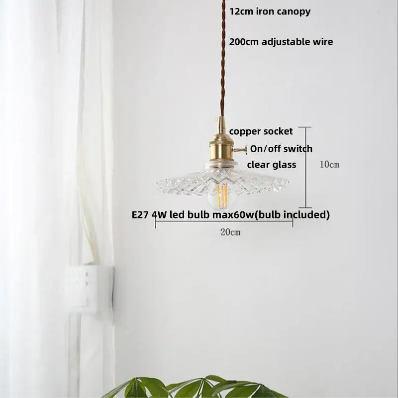 A delicate clear glass copper led pendant lamp with brass socket and e27 4w led bulb for kitchen lighting