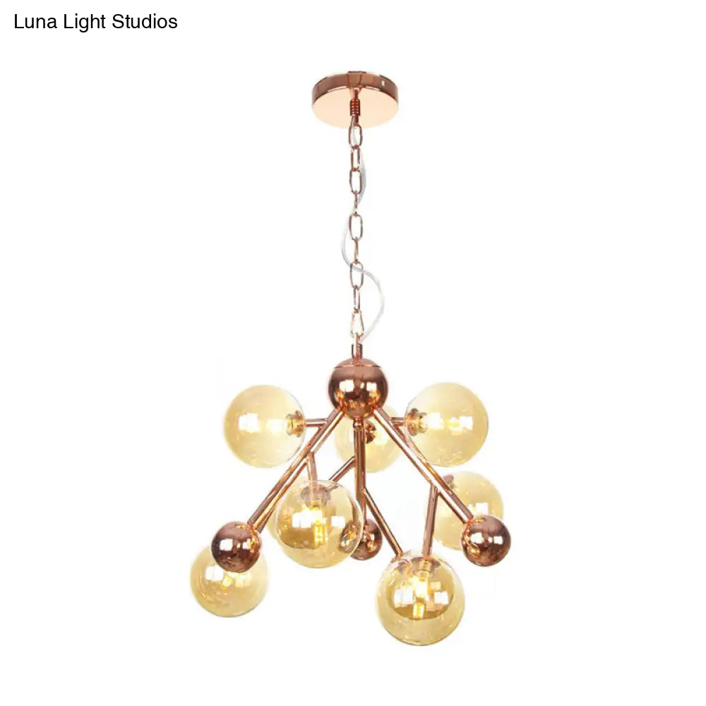 Vintage Glass Pendant Chandelier - 9 Globe Lights in Clear, Amber & Smoke Gray for Indoor Lighting