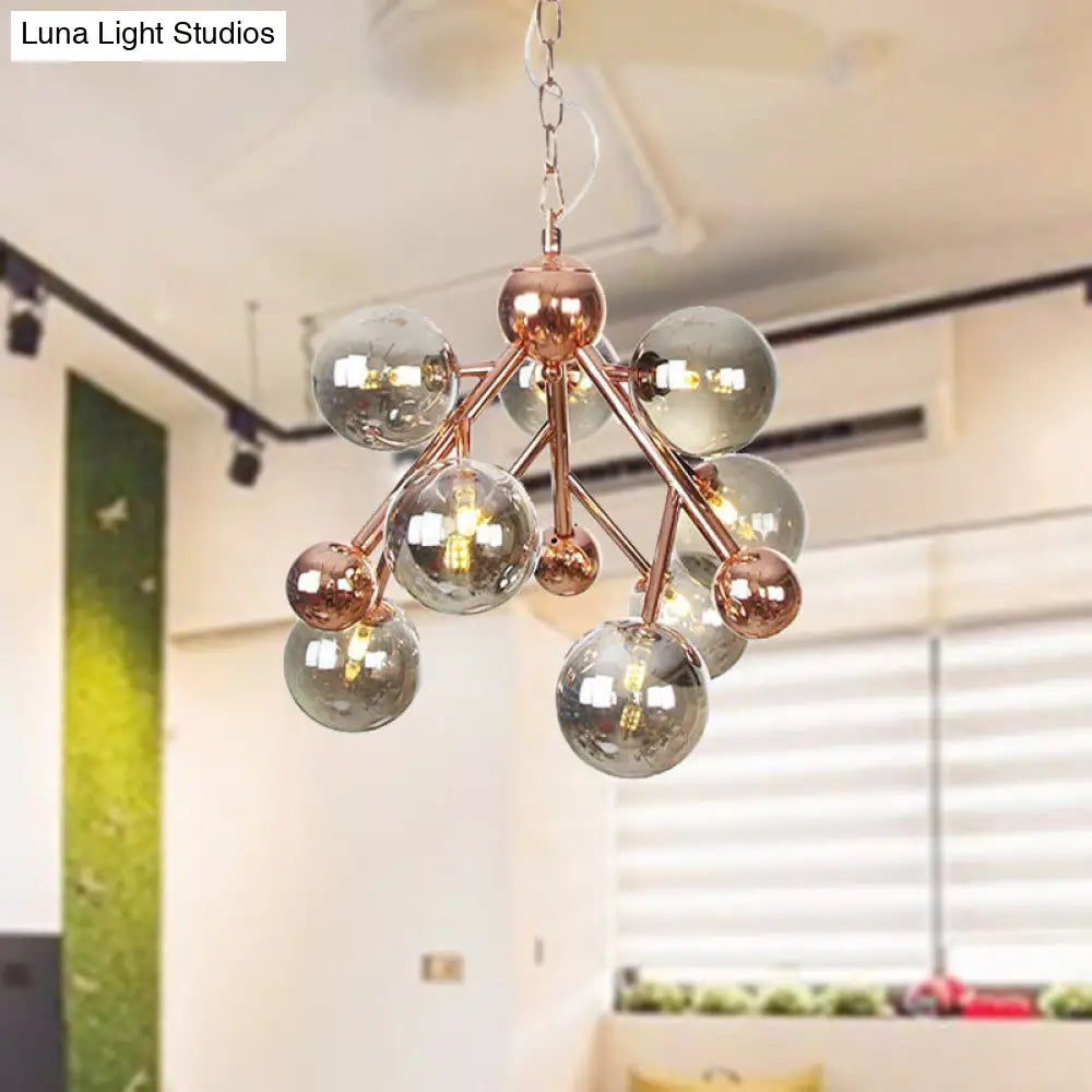Vintage Glass Pendant Chandelier - 9 Globe Lights in Clear, Amber & Smoke Gray for Indoor Lighting