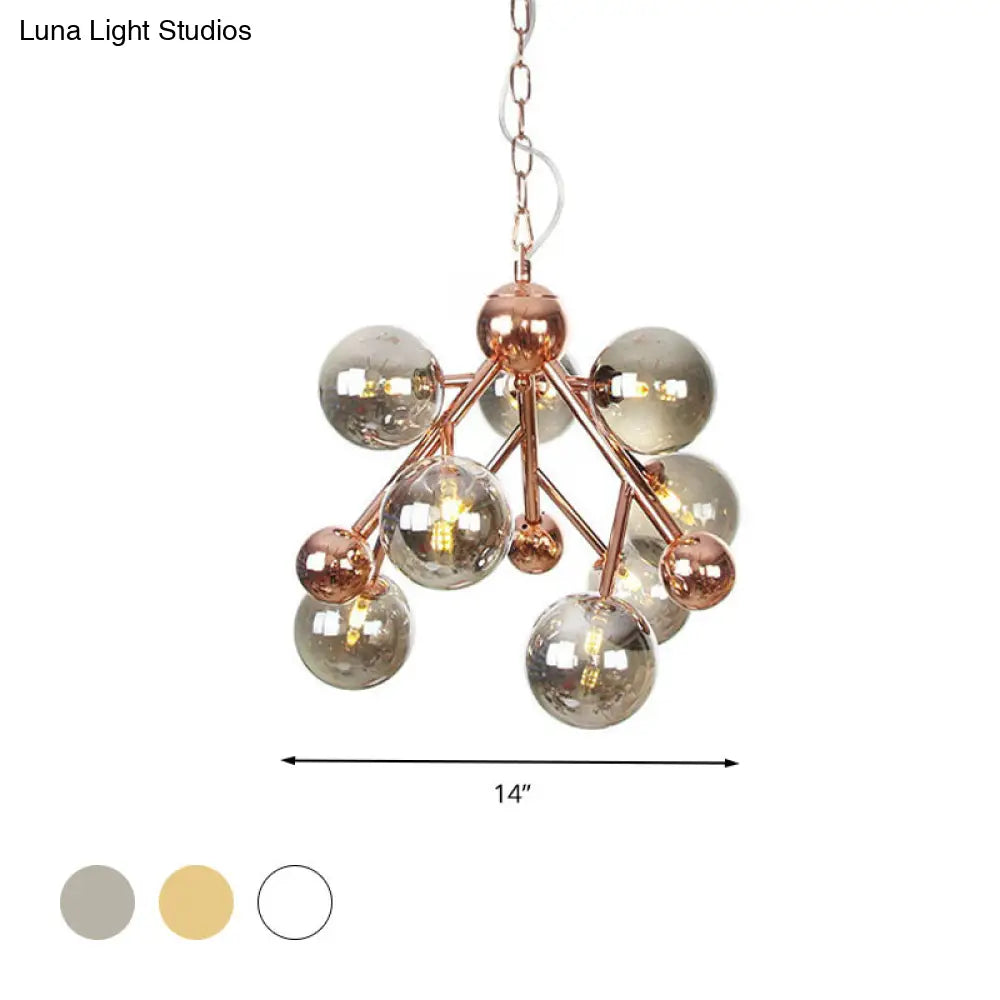 Vintage Glass Pendant Chandelier - 9 Globe Lights in Clear, Amber & Smoke Gray for Indoor Lighting