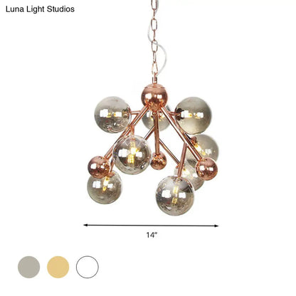 Vintage Glass Pendant Chandelier - 9 Globe Lights in Clear, Amber & Smoke Gray for Indoor Lighting