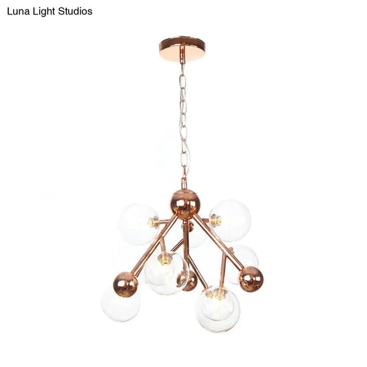 Vintage Glass Pendant Chandelier - 9 Globe Lights in Clear, Amber & Smoke Gray for Indoor Lighting