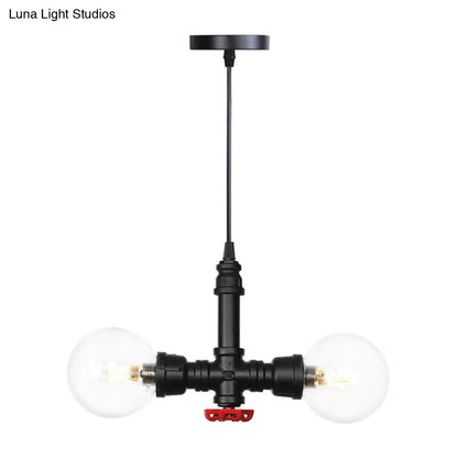 Vintage Glass Pendant Chandelier with Sphere Amber/Clear Bulbs - Black Fixture