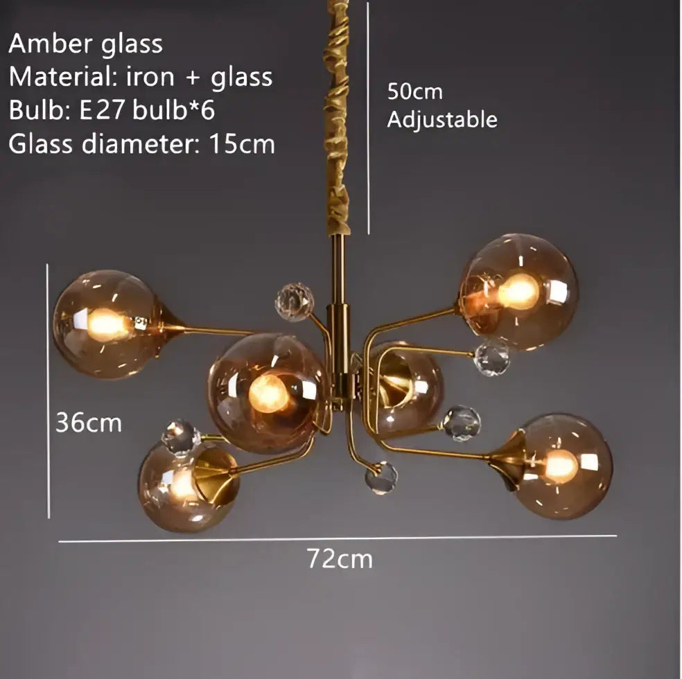 A vintage gold amber glass bubble chandelier with brass arms and crystal accents for living room decorbites glass bubble