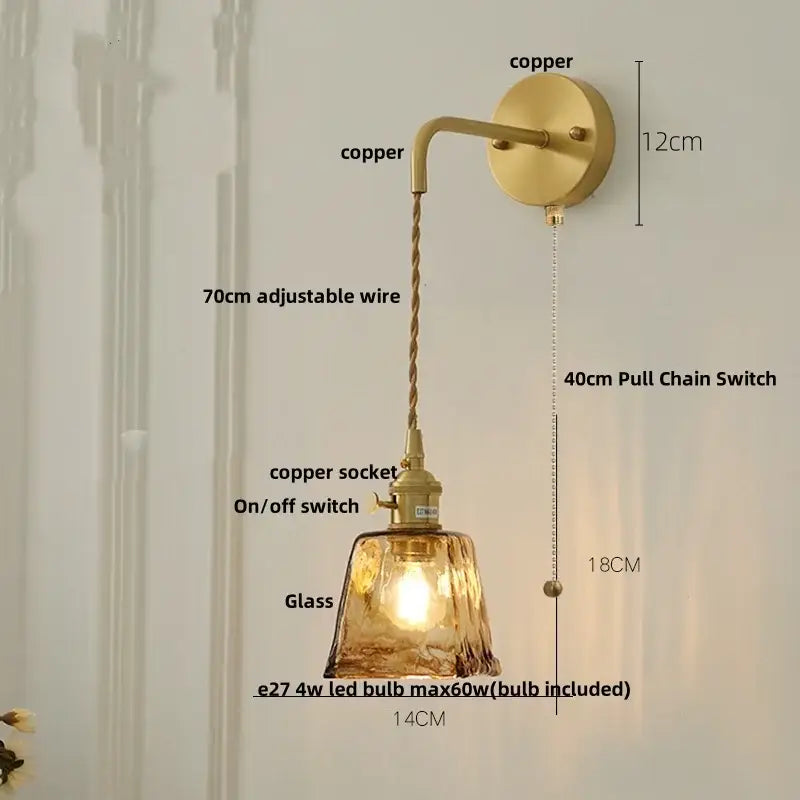 Vintage gold and amber glass led wall light with antique brass finish and decorbites amber vintage textured shade