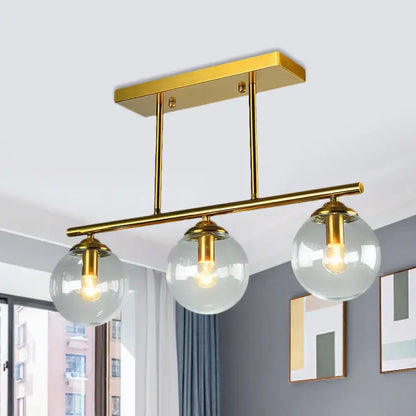 Decorbites vintage 3-bulb glass pendant lamp with gold fixture and clear amber glass sphere shades for island lighting