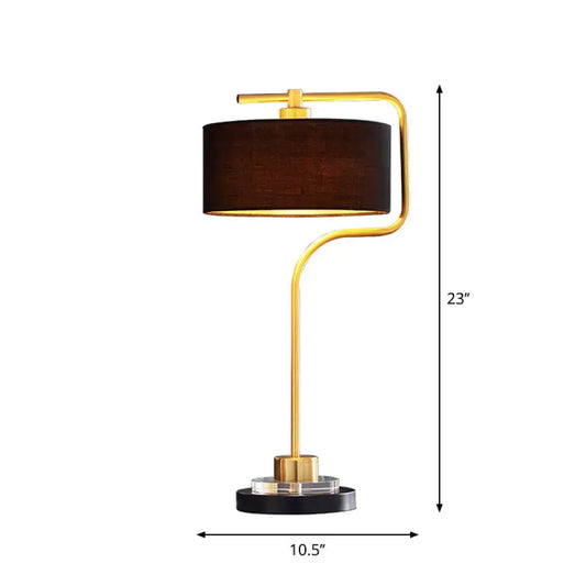 DecorBites vintage black table lamp with gold curved frame, dark brown drum shade, and black bulb base for living room
