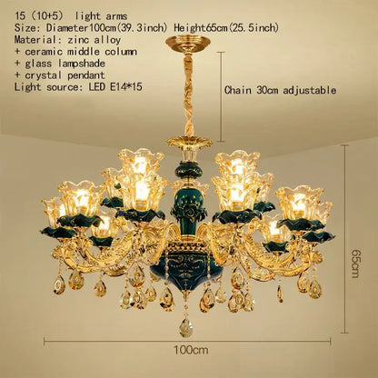 Vintage gold and dark blue crystal chandelier with ornate gold and deep teal decorbites dark blue crystal pendants for living room lighting