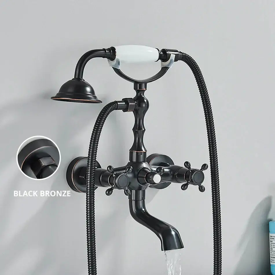 Black bronze vintage-style bathtub faucet with white ceramic handle and flexible shower hose decorbites golden black bathtub faucet