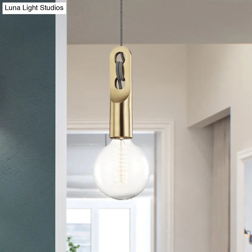 Vintage Gold Bulb Shape Suspension Light - Clear Glass Pendant Lamp with Hanging Rope