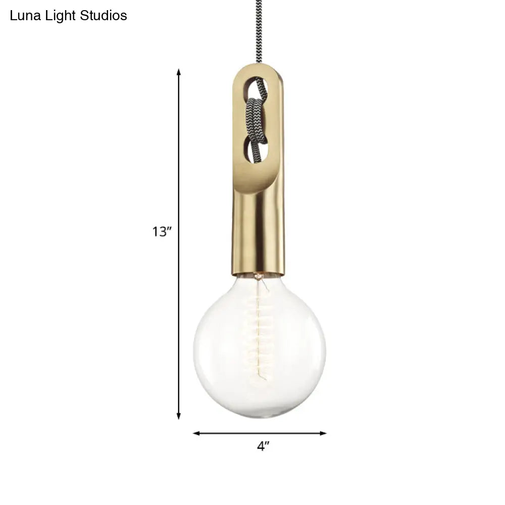 Vintage Gold Bulb Shape Suspension Light - Clear Glass Pendant Lamp with Hanging Rope