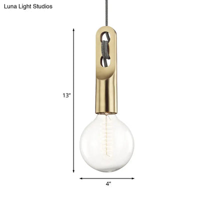 Vintage Gold Bulb Shape Suspension Light - Clear Glass Pendant Lamp with Hanging Rope