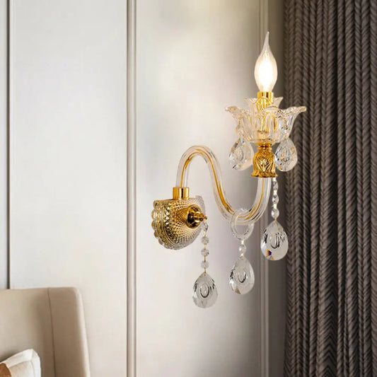 DecorBites™ DecorBites™ Vintage Gold Clear Glass Wall Lamp - Candle Style Sconce with Undulated Arm