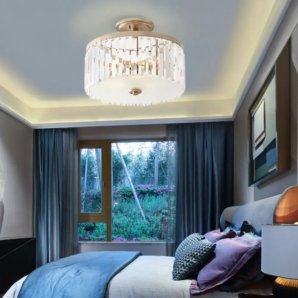 Decorbites vintage crystal block ceiling light with gold metal frame clear rods 220v-240v semi flush mount