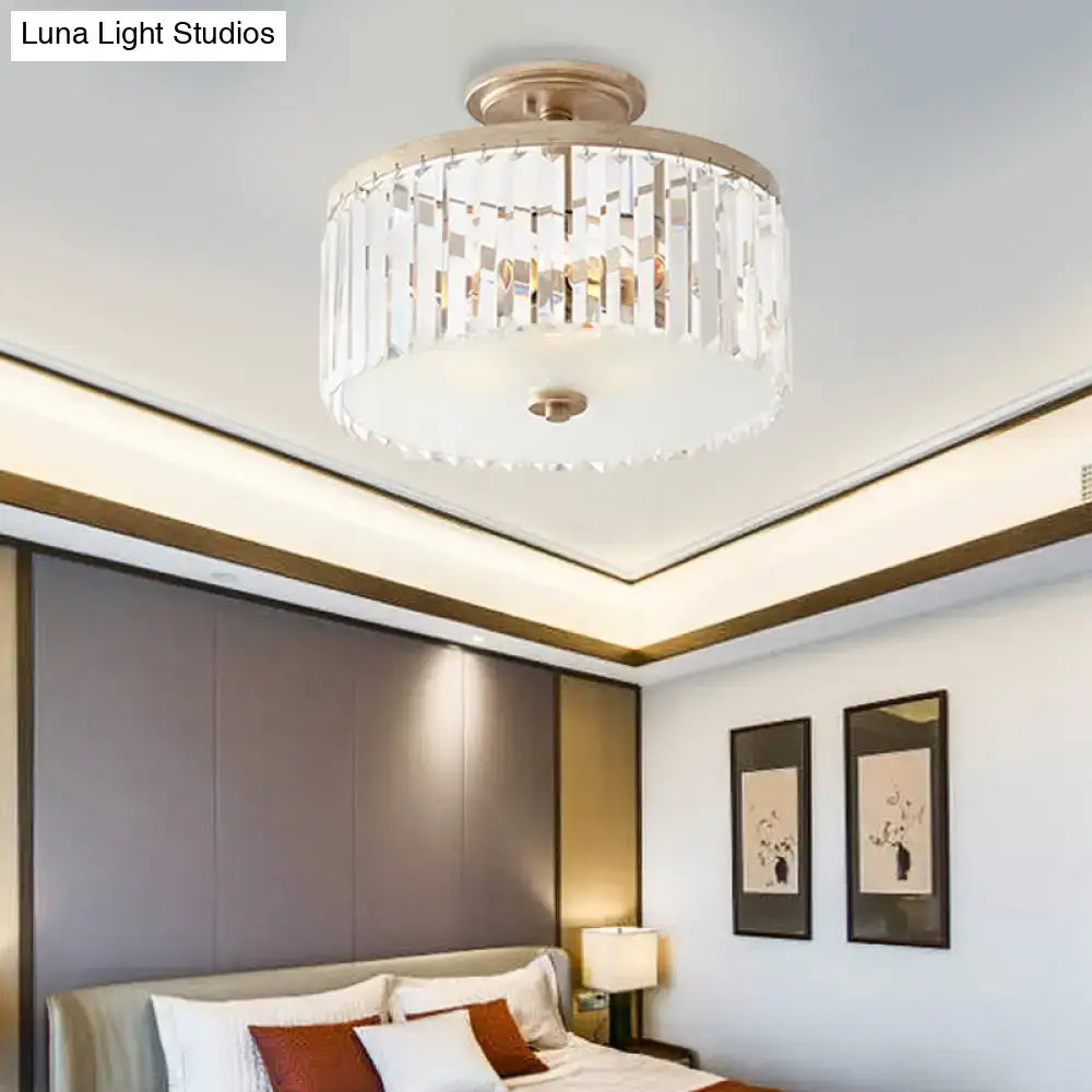 DecorBites vintage crystal block ceiling light with brushed gold finish and clear glass prisms 220v-240v 110v-120v semi flush mount