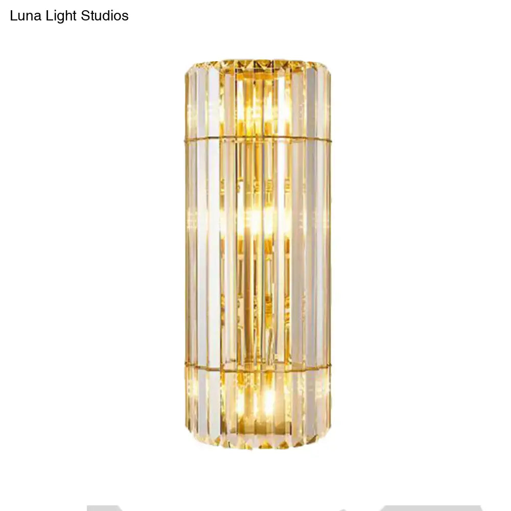 Elegant vintage gold wall mounted lamp with vertical crystal prisms and direct wired electric sconce lighting